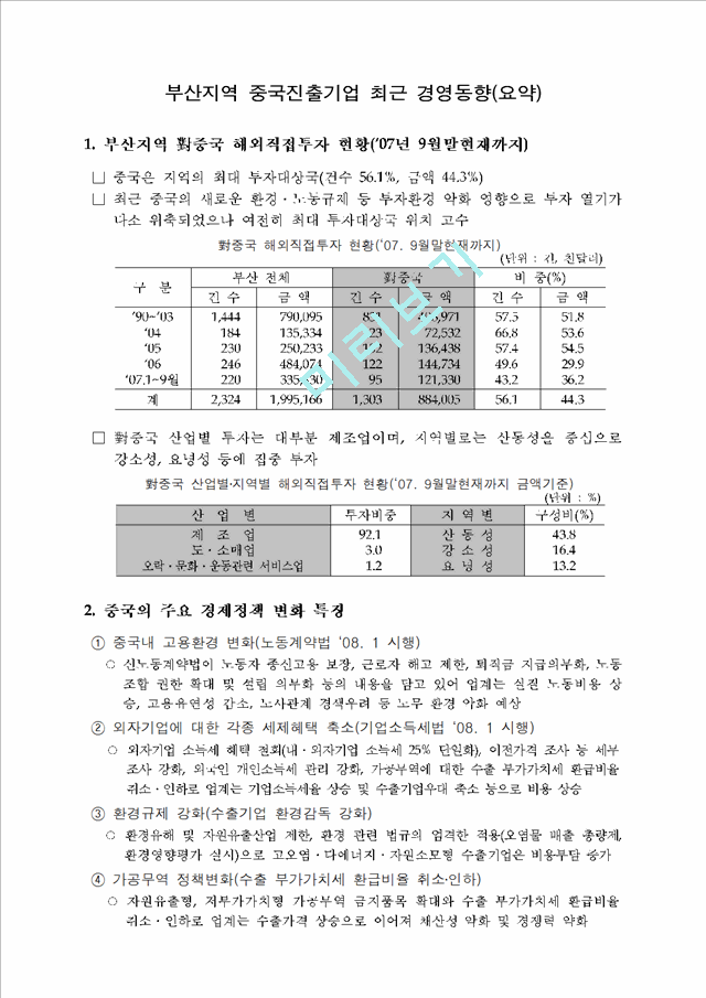 [현황과전망] 부산지역 중국진출기업 최근 경영동향(요약).hwp